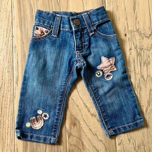 Wrangler Baby Girls’ 0-3 Months Blue Denim Jeans w/ Western Themed Patches